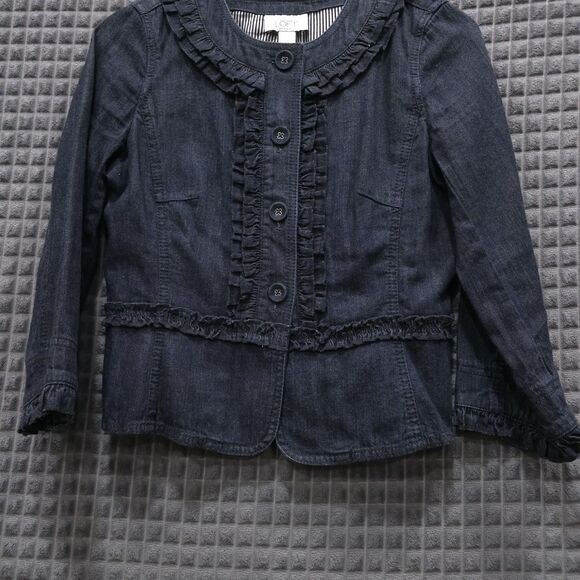 Denim Jean Ruffle Jacket SzSm Cottage Prairie Cowgirl Preppy Lagenlook Boho Chic - Picture 3 of 12